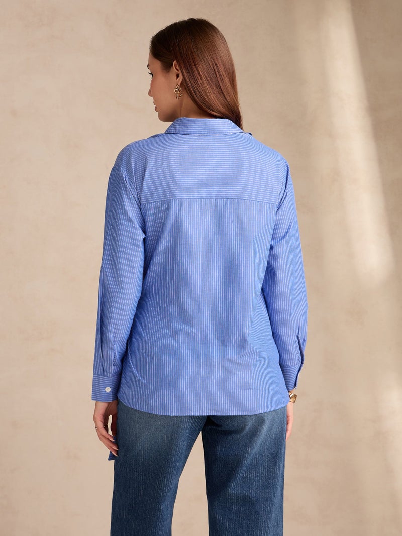 OUTZIDR Blue Side Knot Detailing Shirt - Image 5